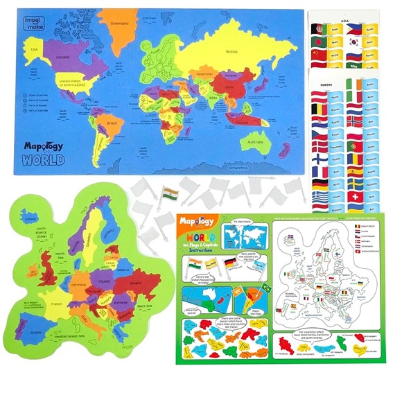 NWT Mapology World Map Puzzle with Countries, Flags and Capitals - Picture 10 of 14